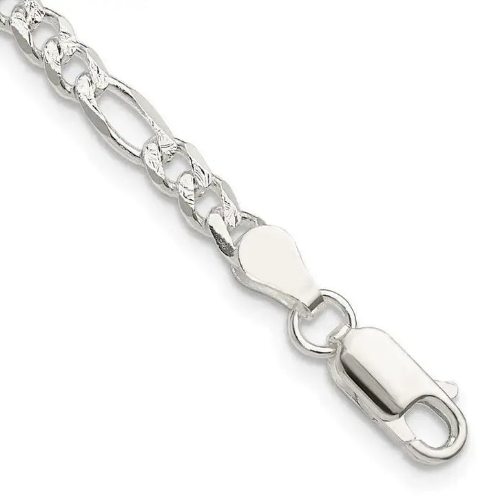 Sterling Silver 4mm Pav‚ Flat Figaro Chain Bracelet - Larson Jewelers