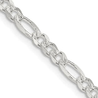 Collier chaîne Figaro plate pavée en argent sterling de 4 mm