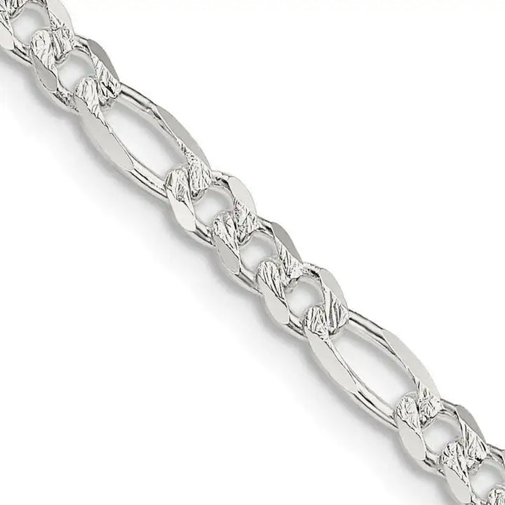 Sterling Silver 4mm Pav‚ Flat Figaro Chain Necklace - Larson Jewelers