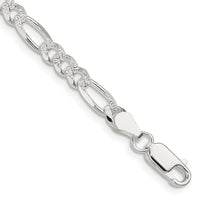 Bracelet chaîne Figaro plate pavée en argent sterling de 4,75 mm