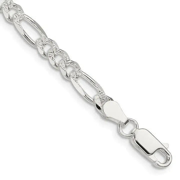 Sterling Silver 4.75mm Pav‚ Flat Figaro Chain Bracelet - Larson Jewelers