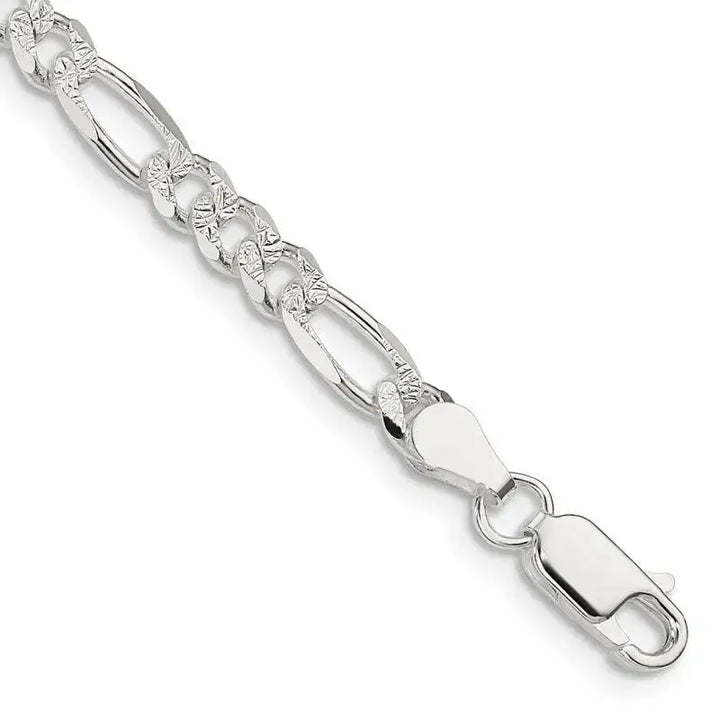 Sterling Silver 4.75mm Pav‚ Flat Figaro Chain Bracelet - Larson Jewelers