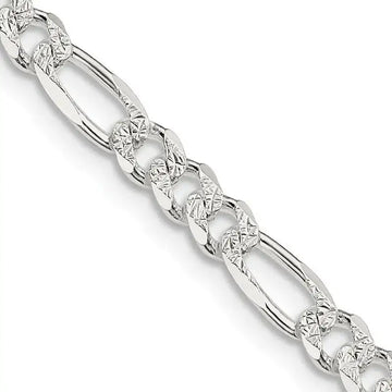 Sterling Silver 4.75mm Pav‚ Flat Figaro Chain Necklace - Larson Jewelers