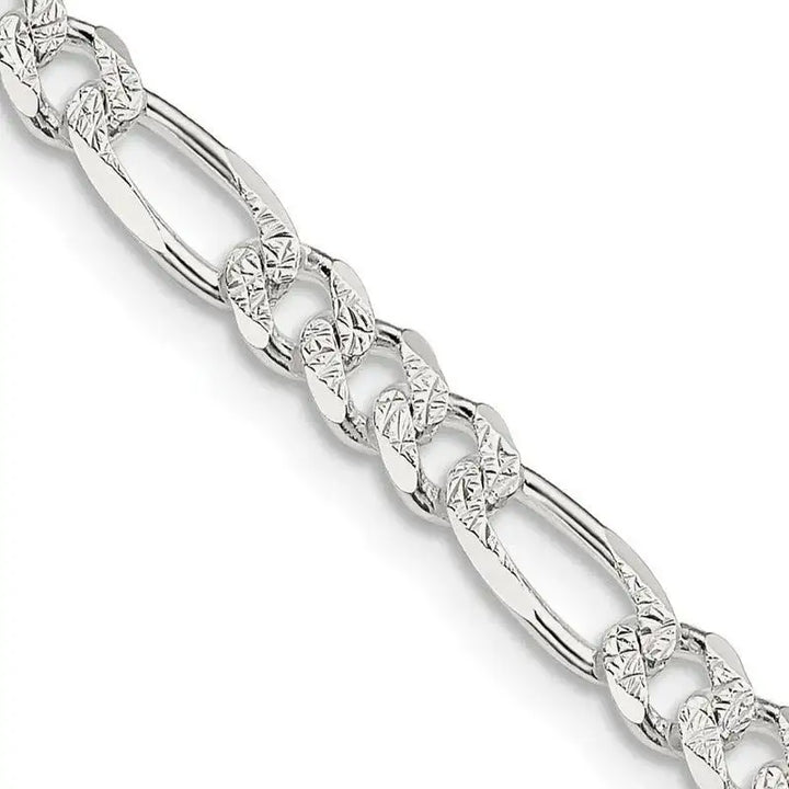 Sterling Silver 4.75mm Pav‚ Flat Figaro Chain Necklace - Larson Jewelers