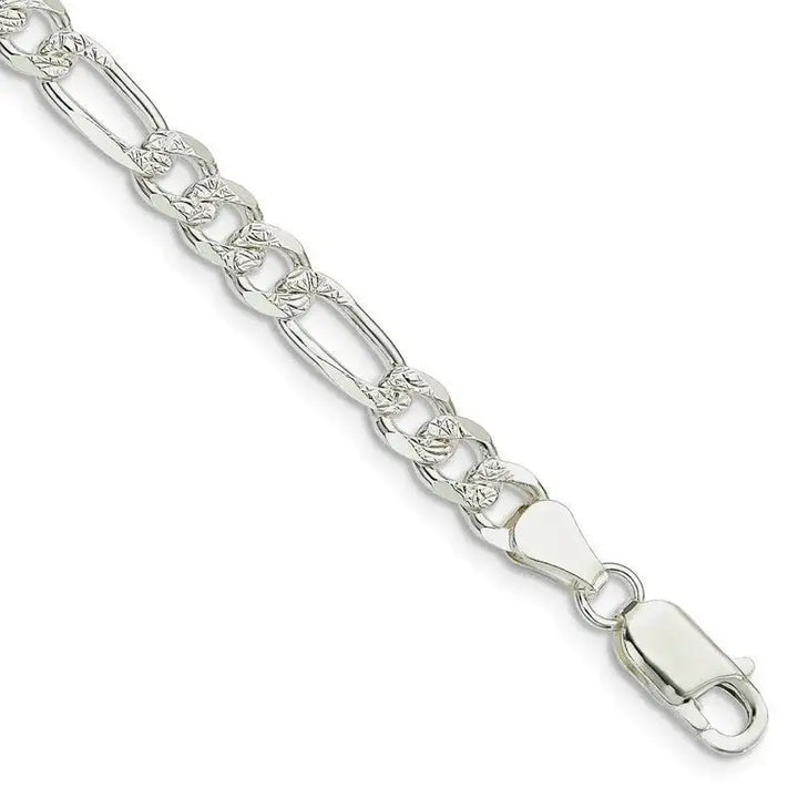 Sterling Silver 5.5mm Pav‚ Flat Figaro Chain Bracelet - Larson Jewelers