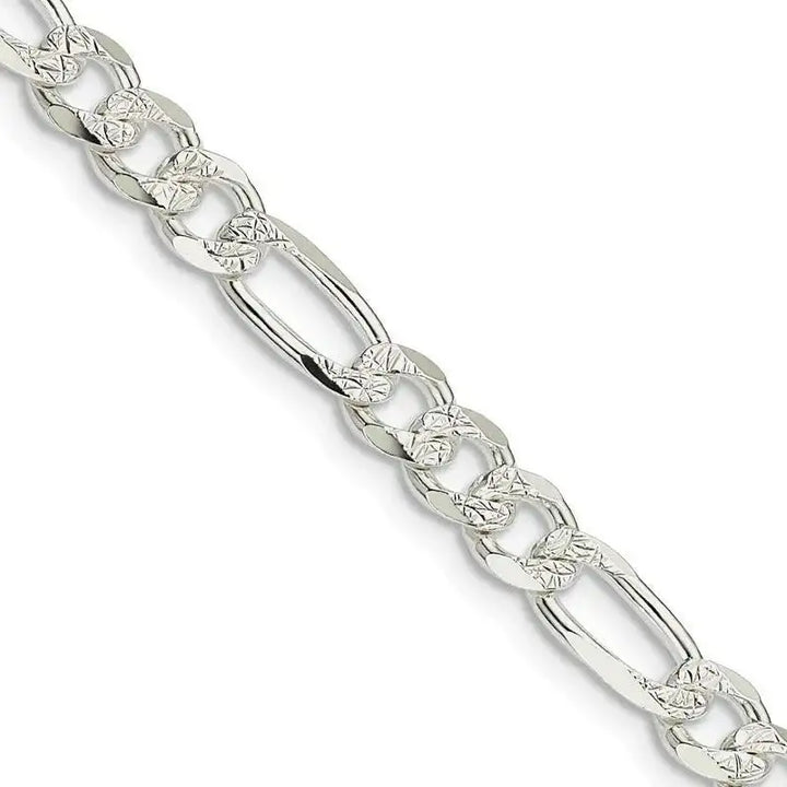 Sterling Silver 5.5mm Pav‚ Flat Figaro Chain Necklace - Larson Jewelers