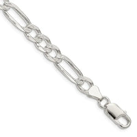 Bracelet chaîne Figaro plate pavée en argent sterling de 7 mm
