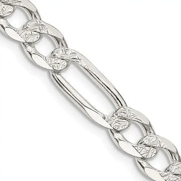 Sterling Silver 7mm Pav‚ Flat Figaro Chain Necklace - Larson Jewelers