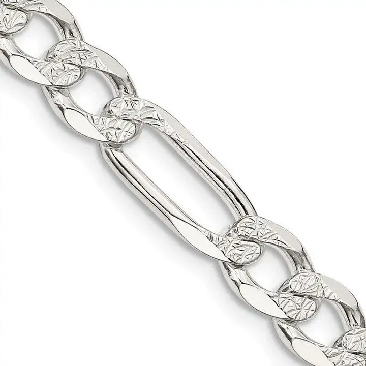 Sterling Silver 7mm Pav‚ Flat Figaro Chain Necklace - Larson Jewelers