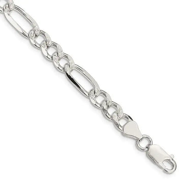 Sterling Silver 7.25mm Pav‚ Flat Figaro Chain Bracelet - Larson Jewelers
