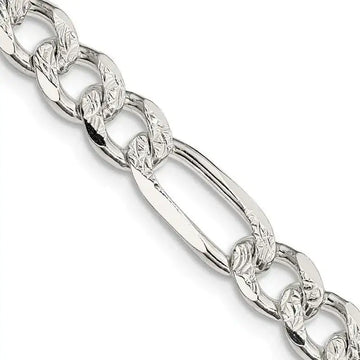 Sterling Silver 7.25mm Pav‚ Flat Figaro Chain Necklace - Larson Jewelers