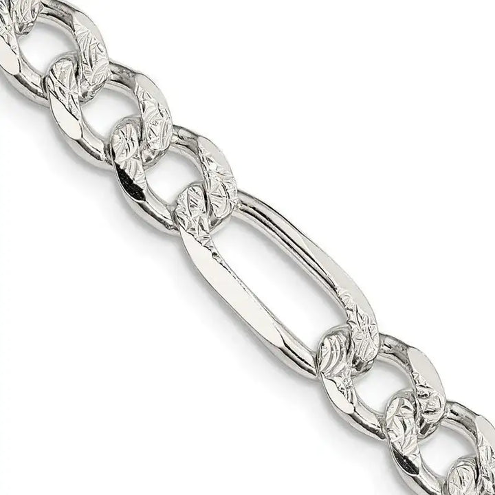 Sterling Silver 7.25mm Pav‚ Flat Figaro Chain Necklace - Larson Jewelers