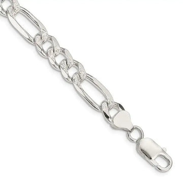 Sterling Silver 8mm Pav‚ Flat Figaro Chain Bracelet - Larson Jewelers
