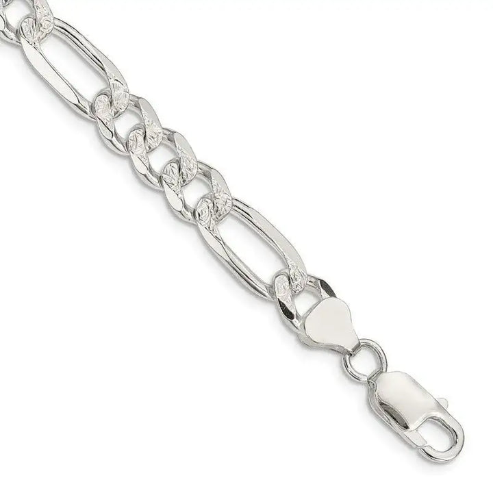 Sterling Silver 8mm Pav‚ Flat Figaro Chain Bracelet - Larson Jewelers