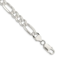 Bracelet chaîne Figaro plate pavée en argent sterling de 8 mm