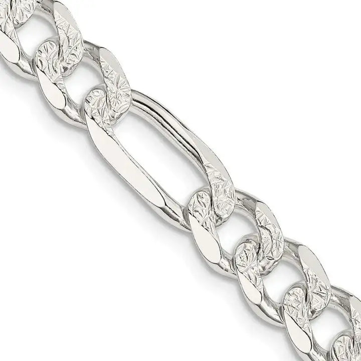 Sterling Silver 8mm Pav‚ Flat Figaro Chain Necklace - Larson Jewelers