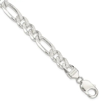 Sterling Silver 9.5mm Pav‚ Flat Figaro Chain Bracelet - Larson Jewelers