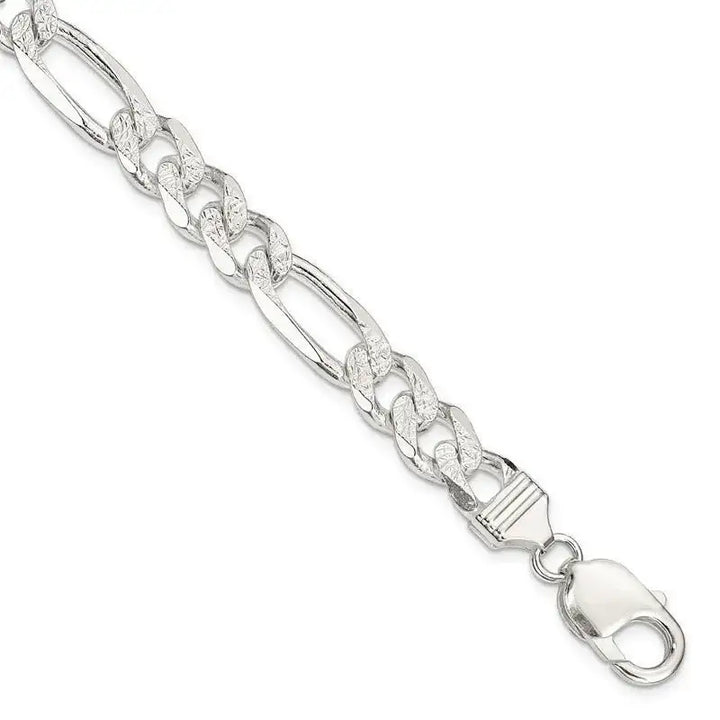 Sterling Silver 9.5mm Pav‚ Flat Figaro Chain Bracelet - Larson Jewelers