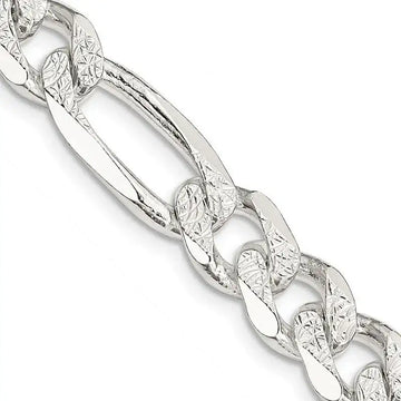 Sterling Silver 9.5mm Pav‚ Flat Figaro Chain Necklace - Larson Jewelers