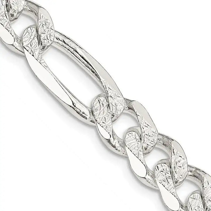 Sterling Silver 9.5mm Pav‚ Flat Figaro Chain Necklace - Larson Jewelers
