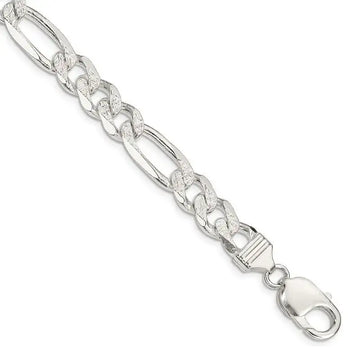 Sterling Silver 10.5mm Pav‚ Flat Figaro Chain Bracelet - Larson Jewelers