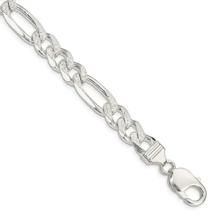 Sterling Silver 10.5mm Pav‚ Flat Figaro Chain Bracelet - Larson Jewelers