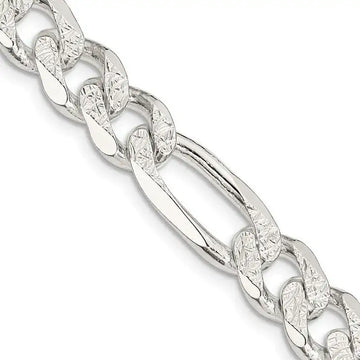 Sterling Silver 10.5mm Pav‚ Flat Figaro Chain Necklace - Larson Jewelers