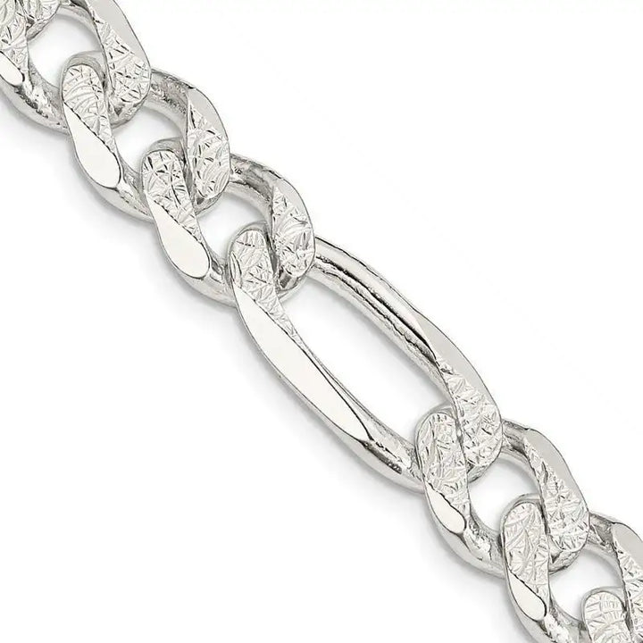 Sterling Silver 10.5mm Pav‚ Flat Figaro Chain Necklace - Larson Jewelers