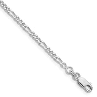 Bracelet chaîne Figaro en argent sterling rhodié de 2,5 mm