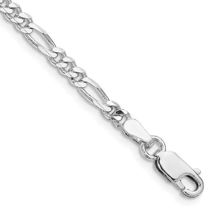Sterling Silver Rhodium-plated 3.5mm Figaro Chain Bracelet - Larson Jewelers