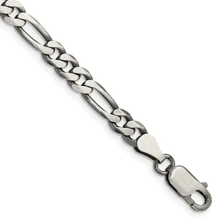 Sterling Silver Antiqued 5.5mm Figaro Chain Bracelet - Larson Jewelers