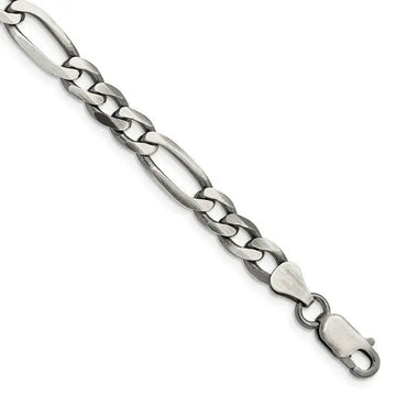 Sterling Silver Antiqued 6.5mm Figaro Chain Bracelet - Larson Jewelers