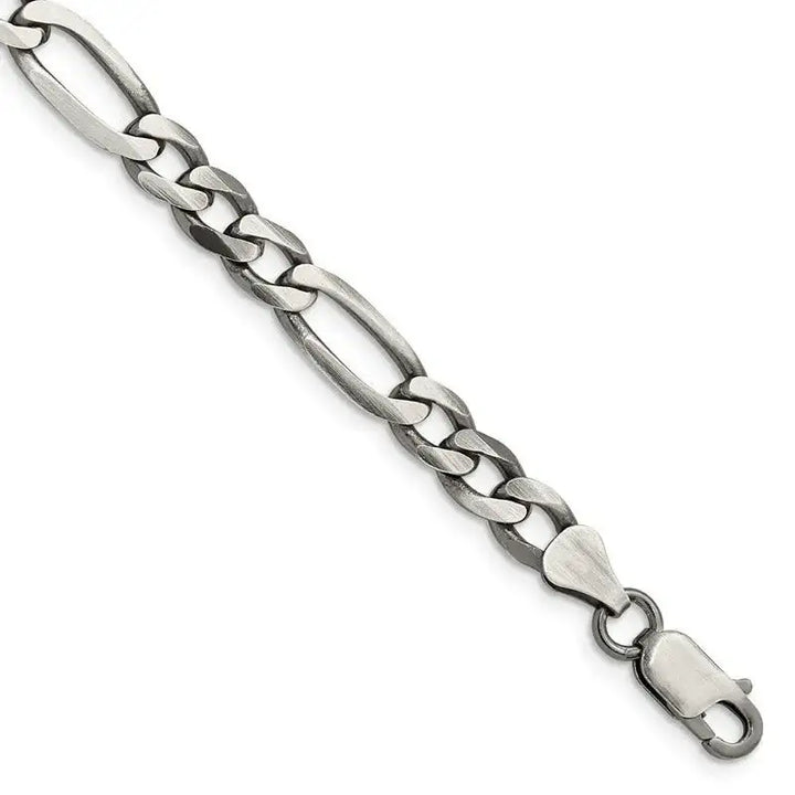 Sterling Silver Antiqued 6.5mm Figaro Chain Bracelet - Larson Jewelers