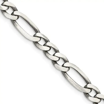 Sterling Silver Antiqued 6.5mm Figaro Chain Necklace - Larson Jewelers