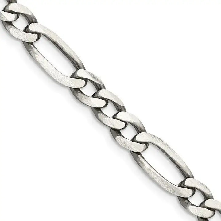 Sterling Silver Antiqued 6.5mm Figaro Chain Necklace - Larson Jewelers