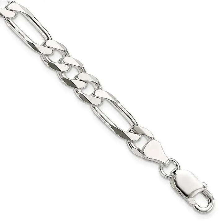 Sterling Silver 7.5mm Figaro Chain Bracelet - Larson Jewelers