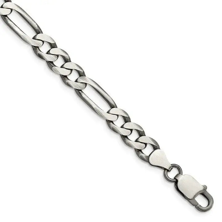 Sterling Silver Antiqued 7.5mm Figaro Chain Bracelet - Larson Jewelers