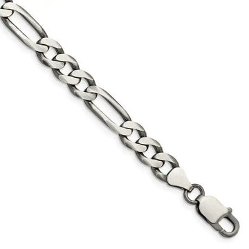 Sterling Silver Antiqued 7.5mm Figaro Chain Bracelet - Larson Jewelers