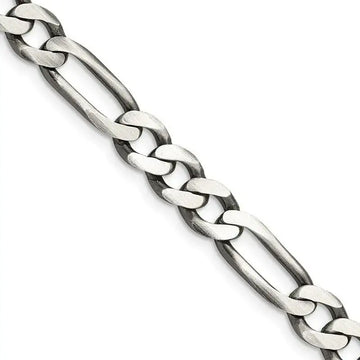 Sterling Silver Antiqued 7.5mm Figaro Chain Necklace - Larson Jewelers