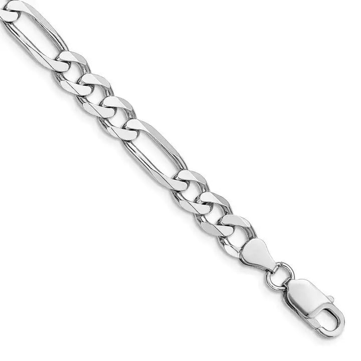 Sterling Silver Rhodium-plated 7.5mm Figaro Chain Bracelet - Larson Jewelers