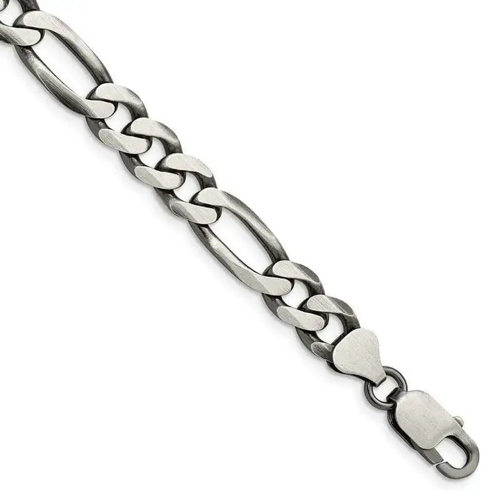 Sterling Silver Antiqued 7.75mm Figaro Chain Bracelet - Larson Jewelers