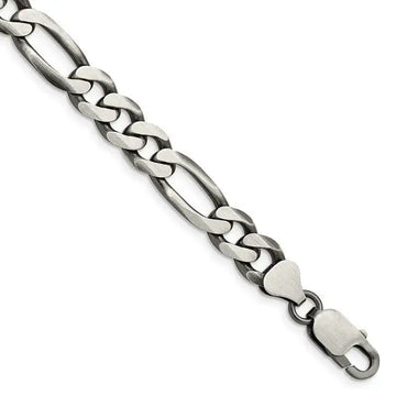 Sterling Silver Antiqued 7.75mm Figaro Chain Bracelet - Larson Jewelers