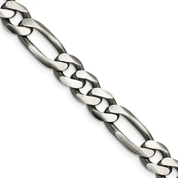 Sterling Silver Antiqued 7.75mm Figaro Chain Necklace - Larson Jewelers