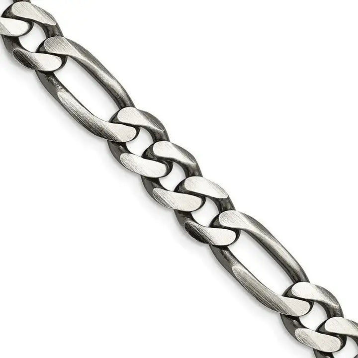 Sterling Silver Antiqued 7.75mm Figaro Chain Necklace - Larson Jewelers