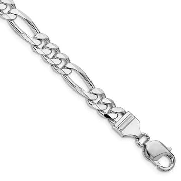 Sterling Silver Rhodium-plated 7.75mm Figaro Chain Bracelet - Larson Jewelers