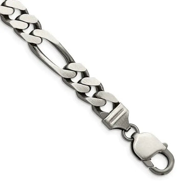Sterling Silver Antiqued 9mm Figaro Chain Bracelet - Larson Jewelers