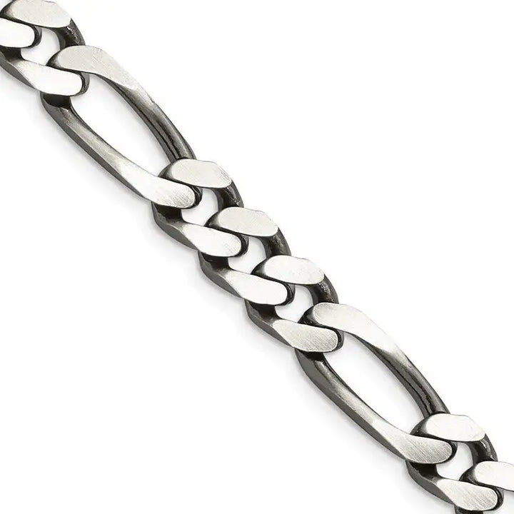 Sterling Silver Antiqued 9mm Figaro Chain Necklace - Larson Jewelers