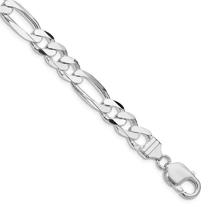 Sterling Silver Rhodium-plated 9mm Figaro Chain Bracelet - Larson Jewelers