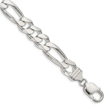 Sterling Silver 10.75mm Figaro Chain Bracelet - Larson Jewelers