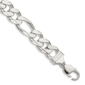Sterling Silver 13.5mm Figaro Chain Bracelet - Larson Jewelers